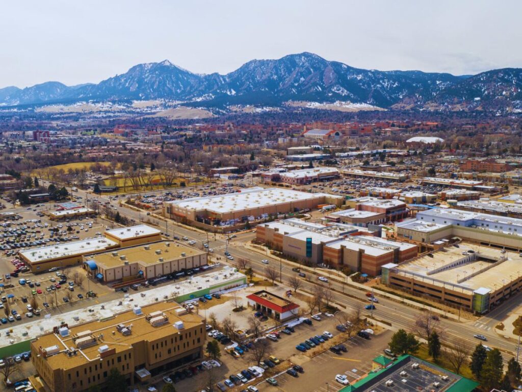 Aerial photo city scene, Boulder, CO