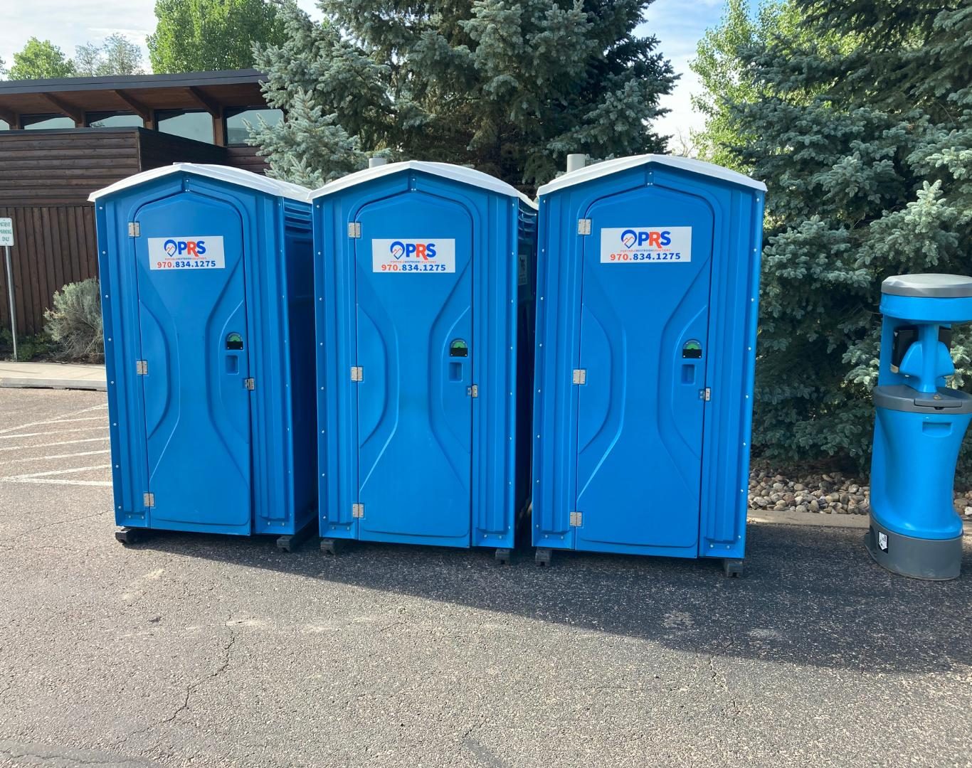 Exterior setup of a Luxury porta potty in Greeley, CO at a private wedding